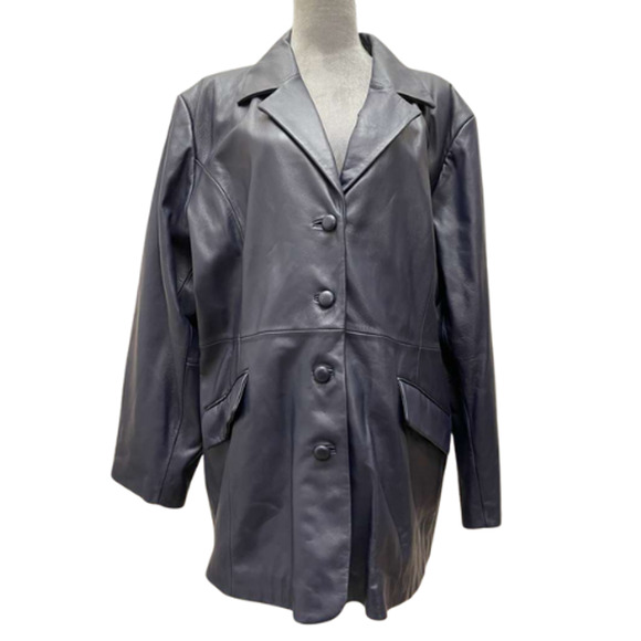 Terry Lewis Navy Blue Leather Blazer Jacket Coat 3X Plus Size 100% Genuine - Picture 3 of 10